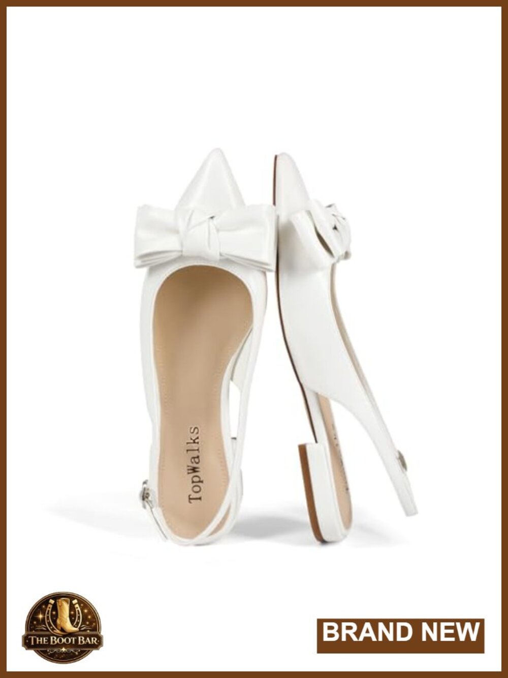 Faux Leather Slingback Flats with Bow & Buckle for Wedding Office